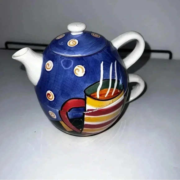 EUC Cardinal Solo Jazz Cafe Ceramic Tea Pot and Cup Hand Painted - Picture 1 of 7
